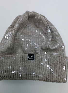 头围54-56cm大地色亮片字母厚款针织帽毛线帽子保暖满20元包邮