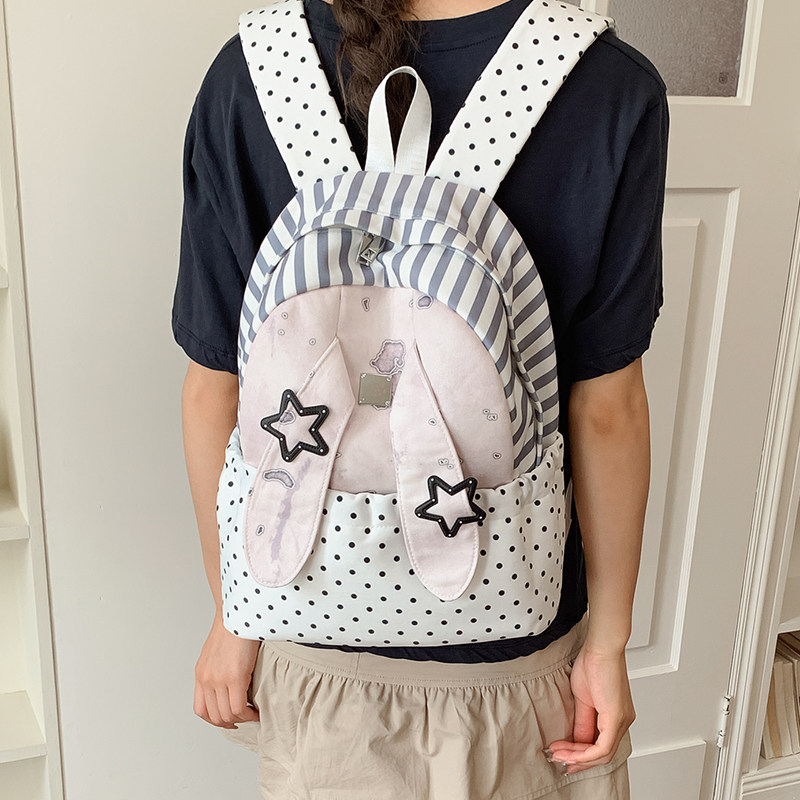 甜美风条纹波点双肩包女2026新款学院风书包夏季学生党轻便双肩包