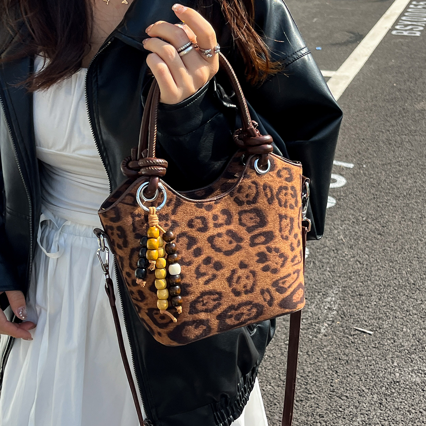 ZATZ豹纹菜篮子磨砂水桶包