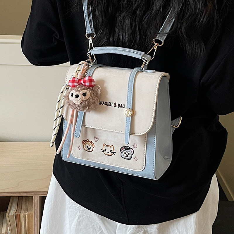 剑桥学院风双肩包女2026新款时尚撞色手拎书包夏季休闲多用斜挎包