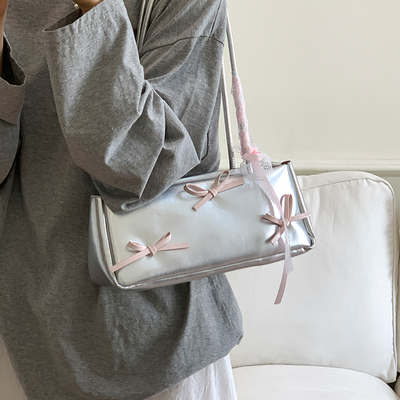 ZATZ芭蕾风蝴蝶结银色法棍包