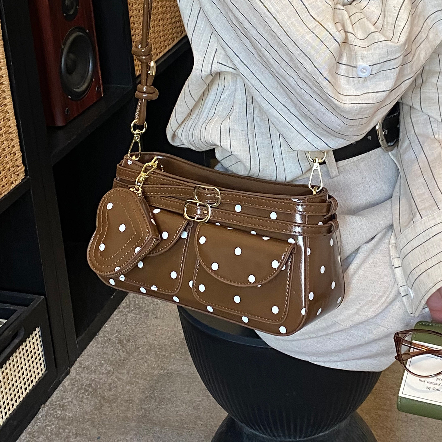 波点油蜡皮小包包女2025新款高级感腋下小方包冬季百搭单肩斜挎包,箱包皮具/热销女包/男包,腋下包,淘宝优惠券,粉丝福利购,淘宝优惠卷