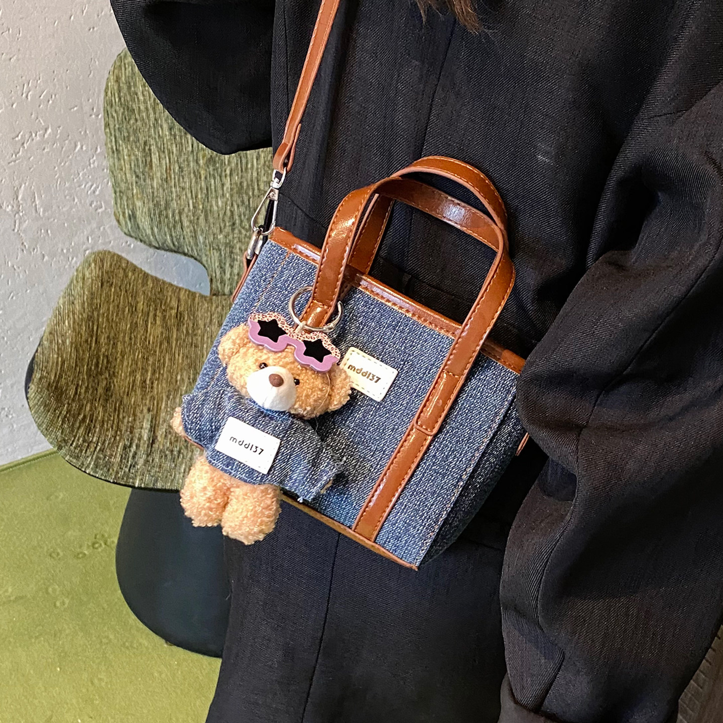 牛仔手提小包包女2025新款时尚撞色水桶包夏季上班通勤单肩斜挎包,箱包皮具/热销女包/男包,通用款女包,淘宝优惠券,粉丝福利购,淘宝优惠卷