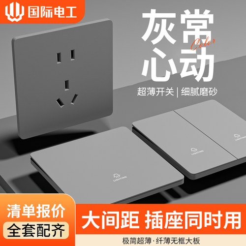 国际电工超薄磨砂灰单开单控