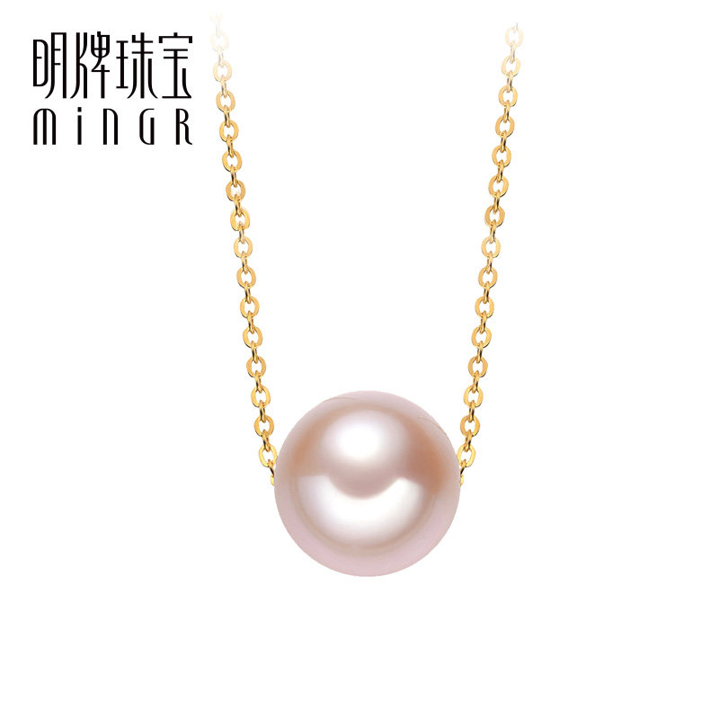 明牌珠宝18K金玫瑰色/银色/黄色项链配精品珍珠 吊坠套件CSR0016