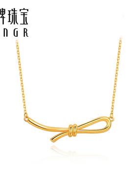 明牌珠宝黄金项链 足金时尚结爱气质经典套链颈饰毛衣链AFB0240