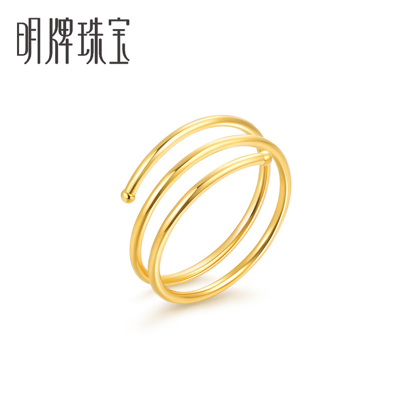 明牌珠宝螺旋足金戒指