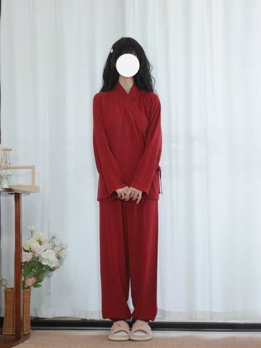中衣棉麻长袖交领睡衣禅修家居服