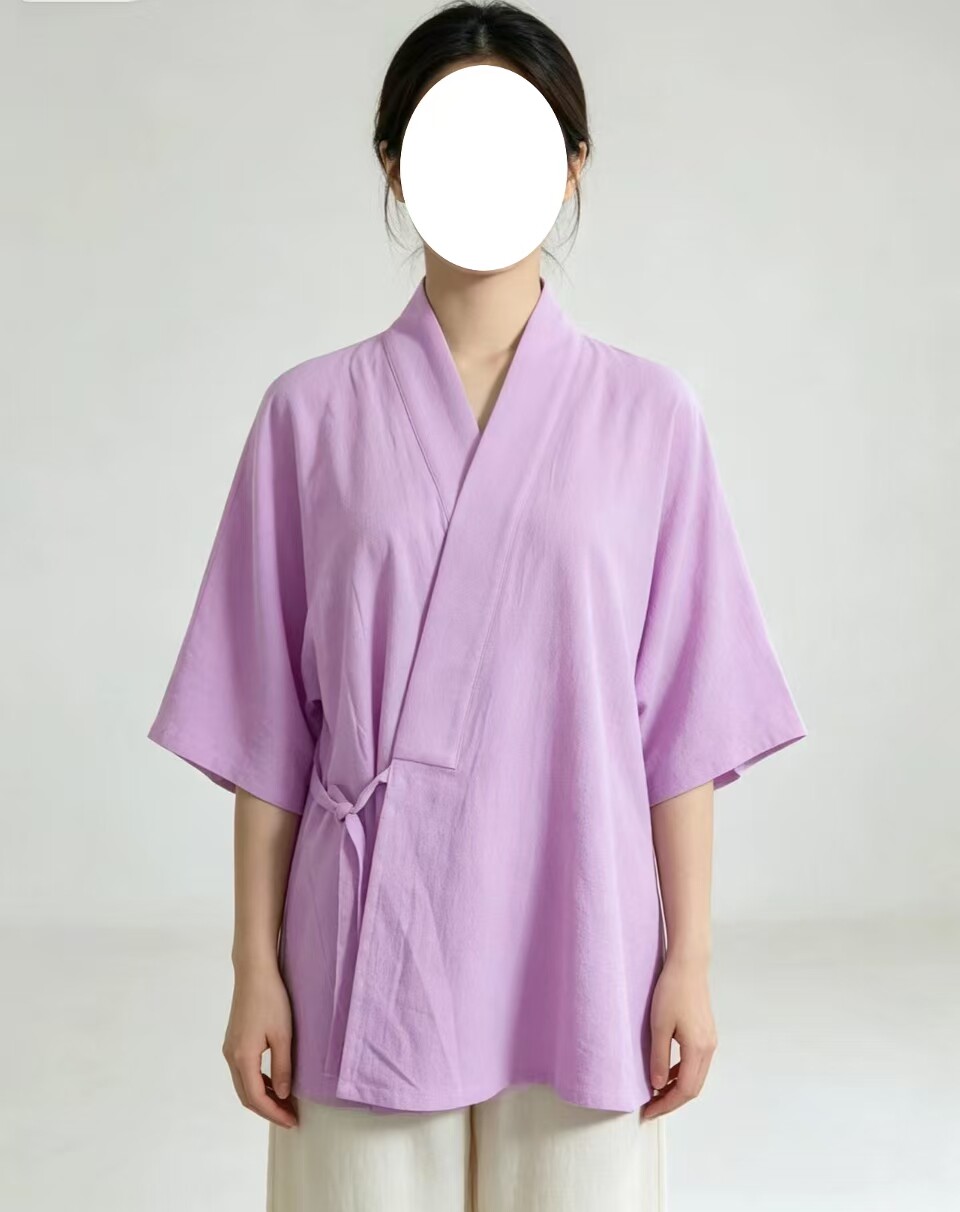 遥知纯色紫色半袖 对穿交汉服日常 新中式百搭