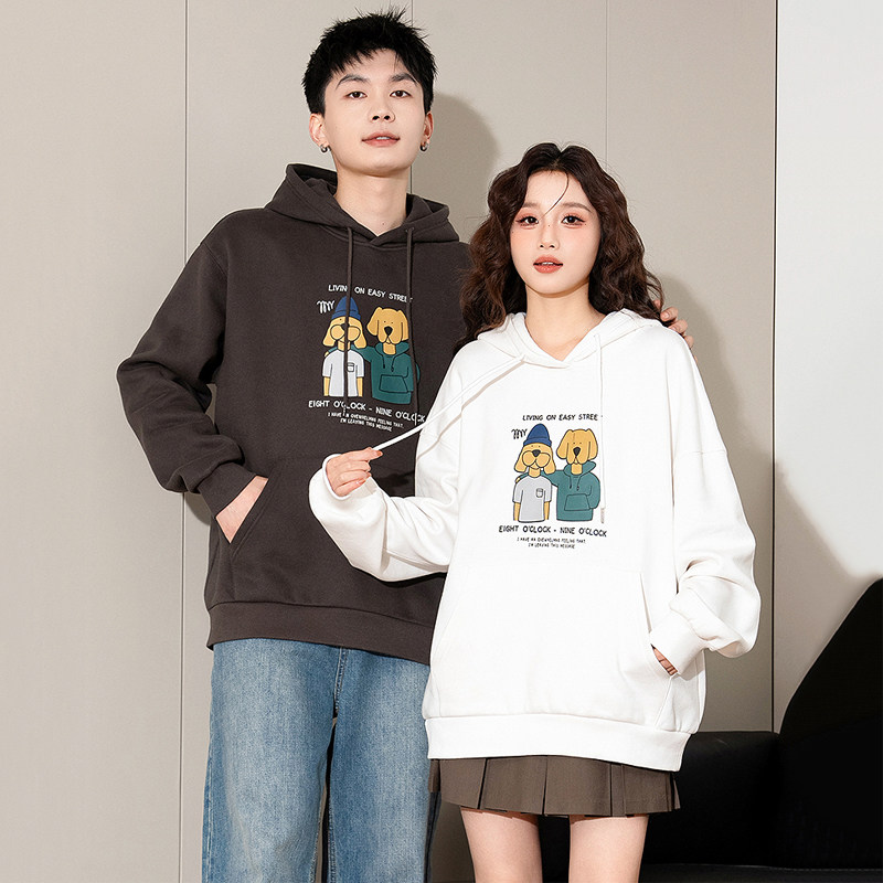 唐狮情侣装加绒卫衣男女2025秋冬新款韩版宽松套头青少年上衣外套
