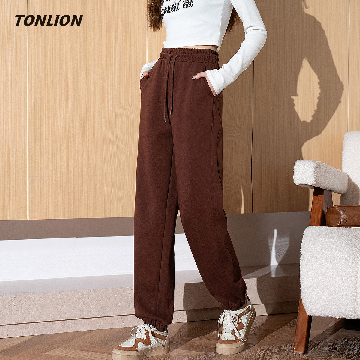 唐狮加绒加厚休闲裤女2025冬季新款束脚卫裤宽松显瘦小个子运动裤