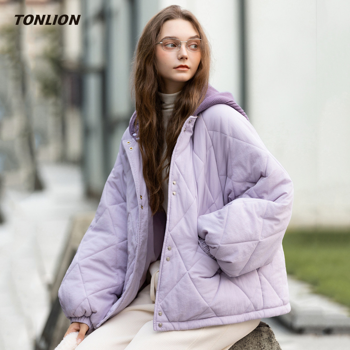 唐狮巨好看的棉衣女2025冬季新款拼接连帽宽松短款小个子棉服棉袄