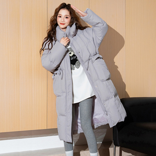 唐狮紫色长款羽绒服女2025冬季新款韩版宽松连帽过膝加厚保暖外套