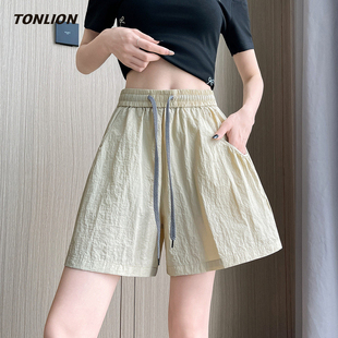 女2026夏季 高腰运动裤 新款 子宽松显瘦薄款 阔腿裤 唐狮速干休闲短裤