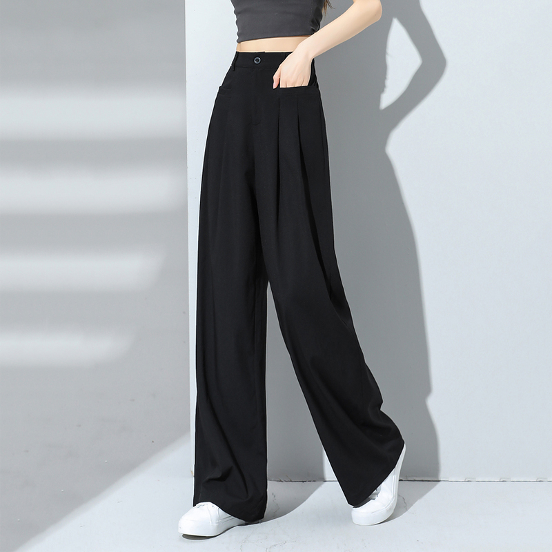 唐狮冰丝凉感阔腿裤女2025夏季新款宽松显瘦高腰薄款垂感西装裤子