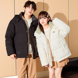 唐狮情侣短款羽绒服男女2025冬季新款宽松连帽青少年加厚保暖外套