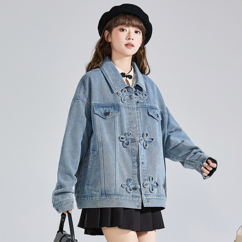 唐狮新中式盘扣牛仔短外套女2025秋季新款宽松显瘦小个子爆款上衣,女装/女士精品,短外套,淘宝优惠券,粉丝福利购,淘宝优惠卷