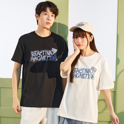 唐狮情侣装潮流印花宽松短袖T恤