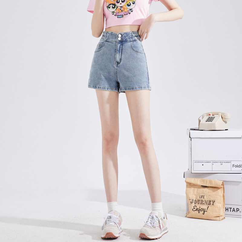 唐狮高腰牛仔短裤女2025夏季新款百搭直筒显瘦小个子甜酷辣妹热裤