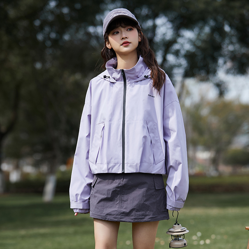 唐狮工装外套女2025秋季新款宽松连帽高级感短款户外三防冲锋上衣