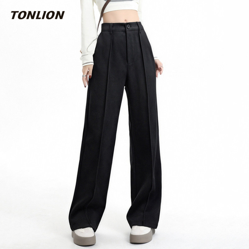 唐狮毛呢休闲裤女2026春季新款宽松慵懒风垂感直筒裤巨好看的裤子