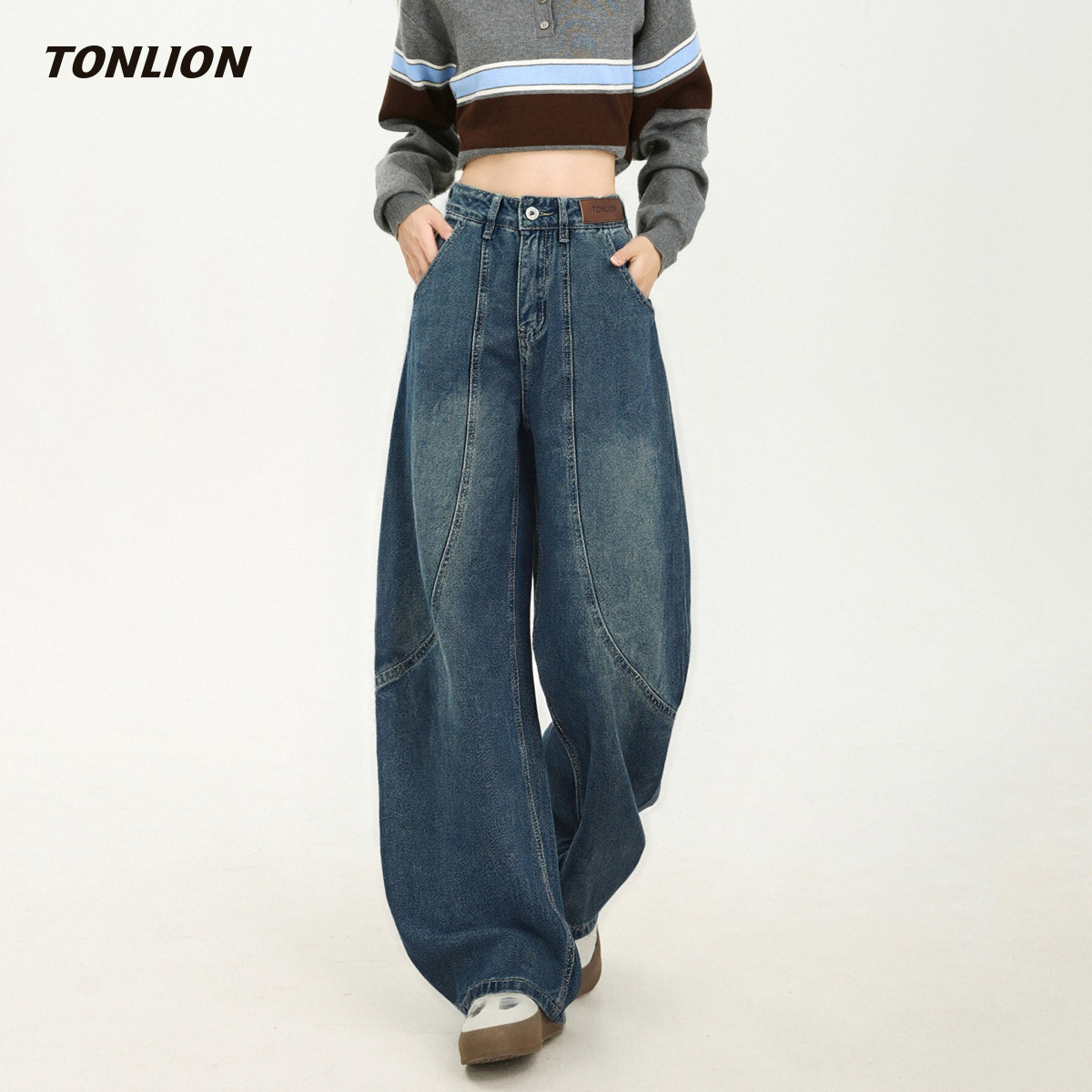 唐狮独特超好看弯刀牛仔裤女2025秋冬新款宽松显瘦高级感阔腿裤子