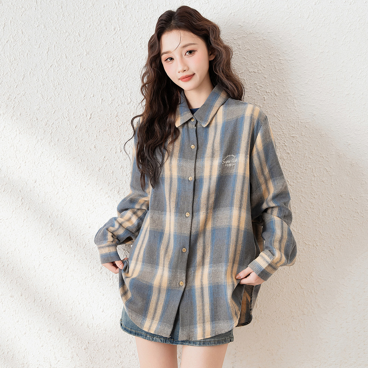 唐狮长袖格子衬衫女2025秋季新款韩版宽松显瘦独特超好看衬衣外套