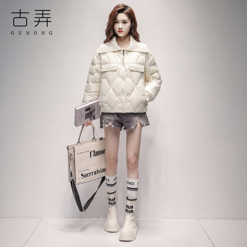 小香风宽松绗缝轻薄短款羽绒服女