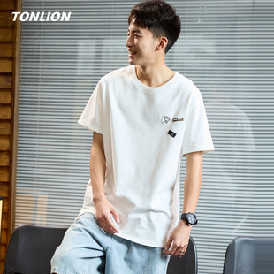 宽松圆领青少年纯棉半袖 唐狮白色短袖 韩版 新款 上衣 T恤男2026夏季