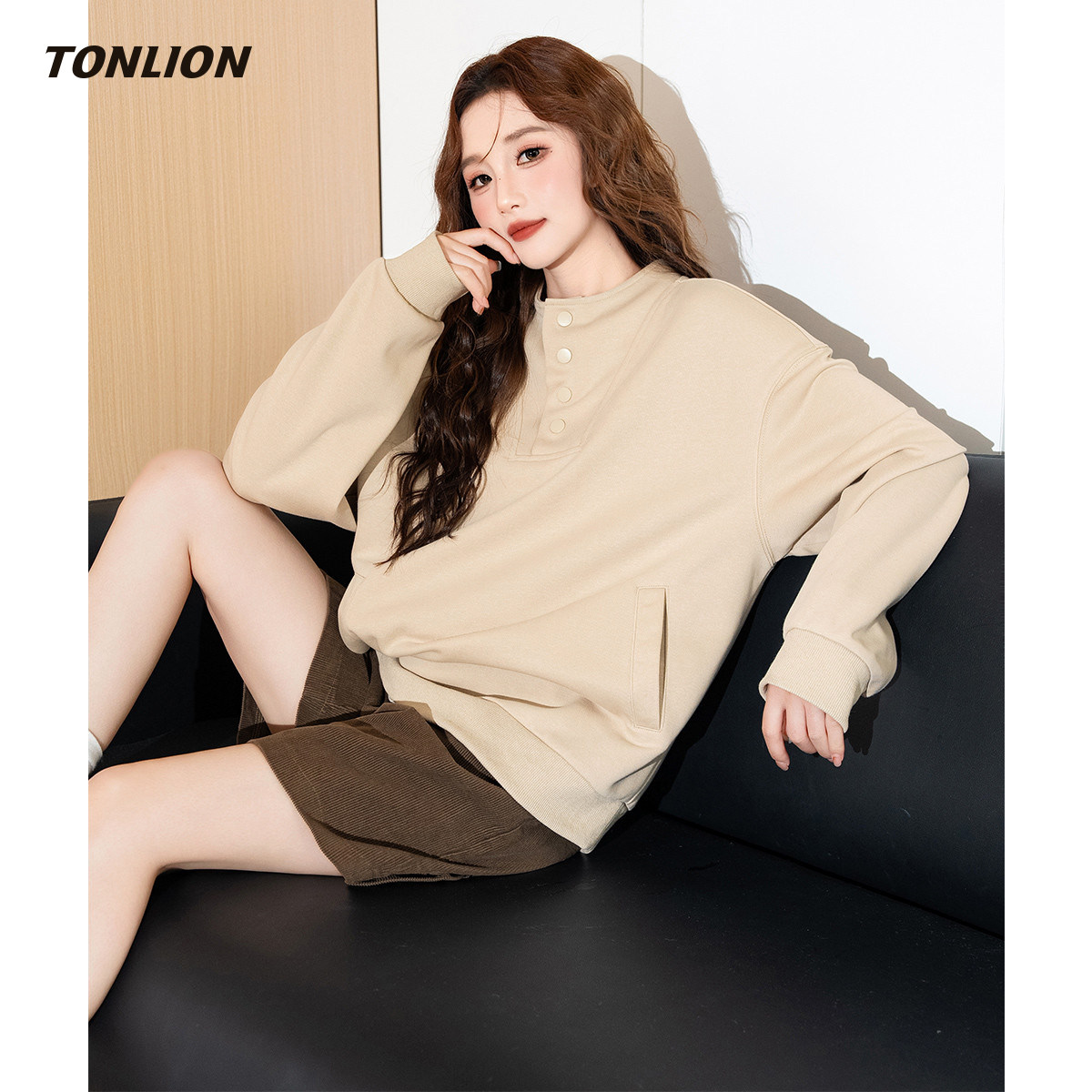 唐狮无帽卫衣女2025秋冬新款韩版宽松慵懒风设计感小个子套头上衣