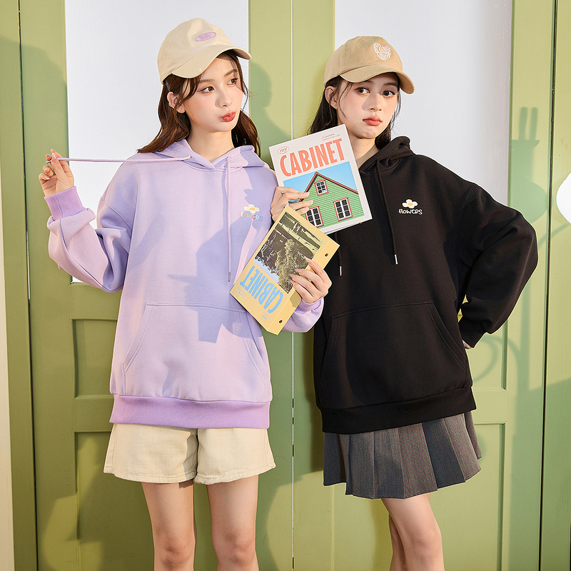 唐狮连帽卫衣女款2025春季新款韩版宽松套头慵懒风小个子爆款上衣