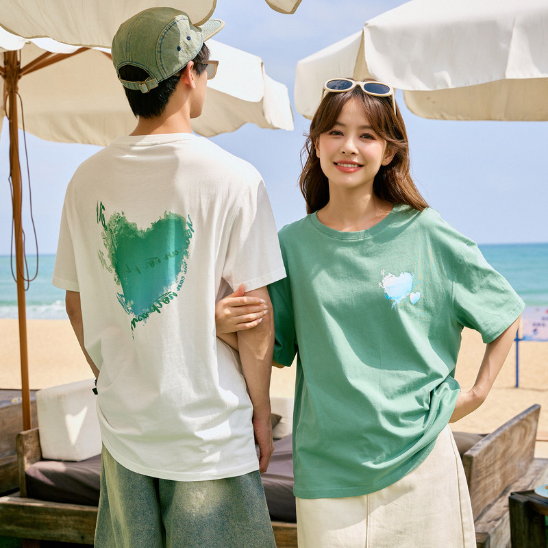 唐狮情侣装短袖T恤男女2025夏季新款韩系印花宽松学生半袖上衣潮
