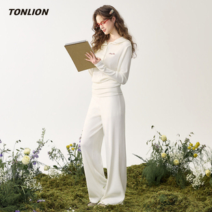 唐狮巨好看的早春穿搭2026新款女装针织衫休闲长裤两件套漂亮套装