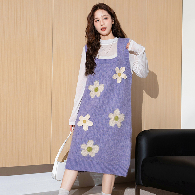 唐狮宽松设计感针织背带连衣裙女