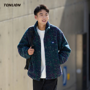 唐狮情侣仿羊羔绒外套男女2025冬季新款立领宽松短款加厚保暖上衣