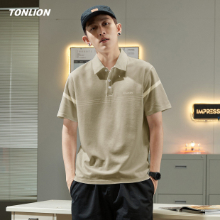 唐狮痞帅高级感polo衫男款2026新款夏装通勤翻领宽松凉感短袖T恤