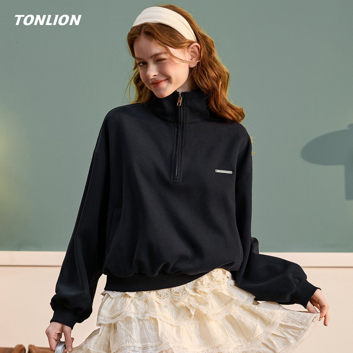 唐狮巨好看的卫衣女款2026春季新款简约半开襟宽松设计感套头上衣