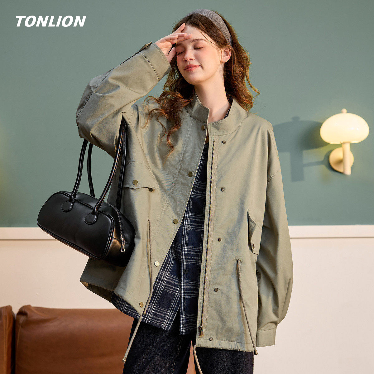 唐狮英伦风短款外套女2026春季新款立领宽松高级感小个子夹克上衣