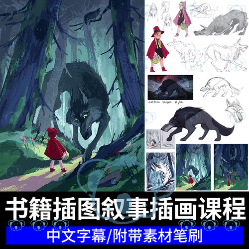 ipad欧美系卡通绘画教程procreate儿童可爱角色背景跨页插画课程