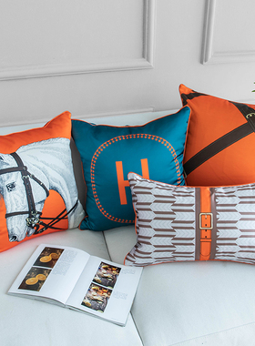 现代轻奢爱马橙沙发抱枕靠垫套客厅美式高端橘桔色靠枕45x45x50