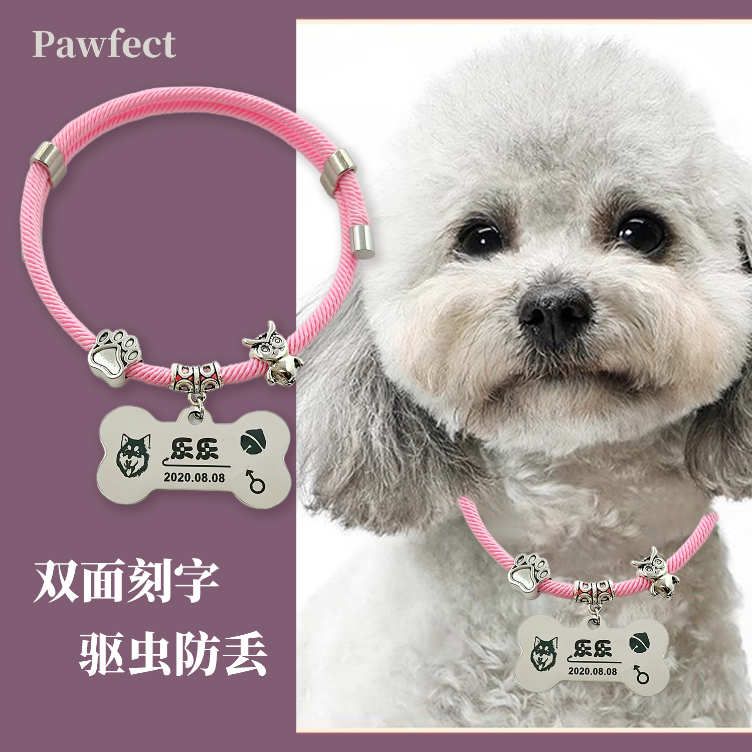 狗狗猫咪体外驱虫项圈防虱除蚤脖圈中小型犬宠物项链刻字定制铭牌