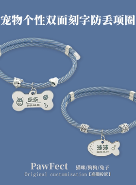 宠物防丢项圈双面刻字定制中小型犬狗狗猫咪防丢身份铭牌蓝色项链
