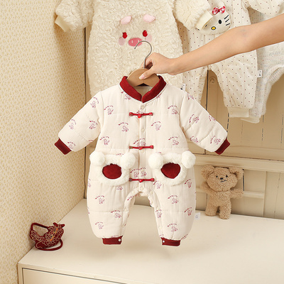 新中式风婴儿夹棉连体衣