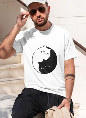 阴阳猫 男士精梳棉圆领短袖T恤,中国风简约时尚艺术设计