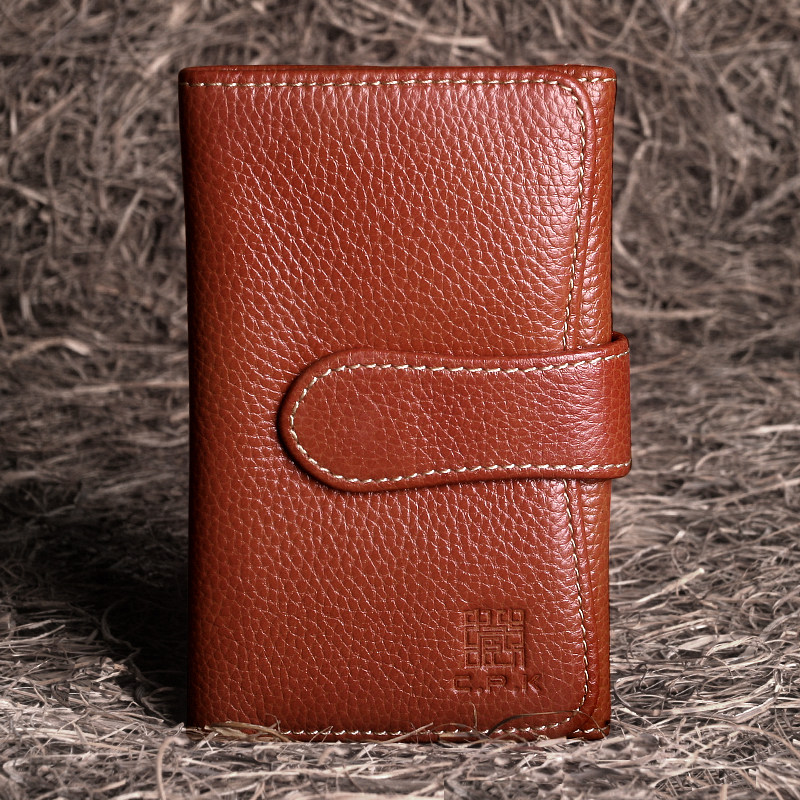 藏皮客头层牛皮女款钱包中长款竖版复古皮夹真皮多卡位荔枝纹钱夹