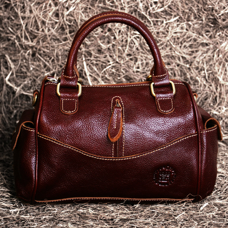 藏皮客中号包包手提包女真皮手工复古枕头包头层牛皮斜挎波士顿包