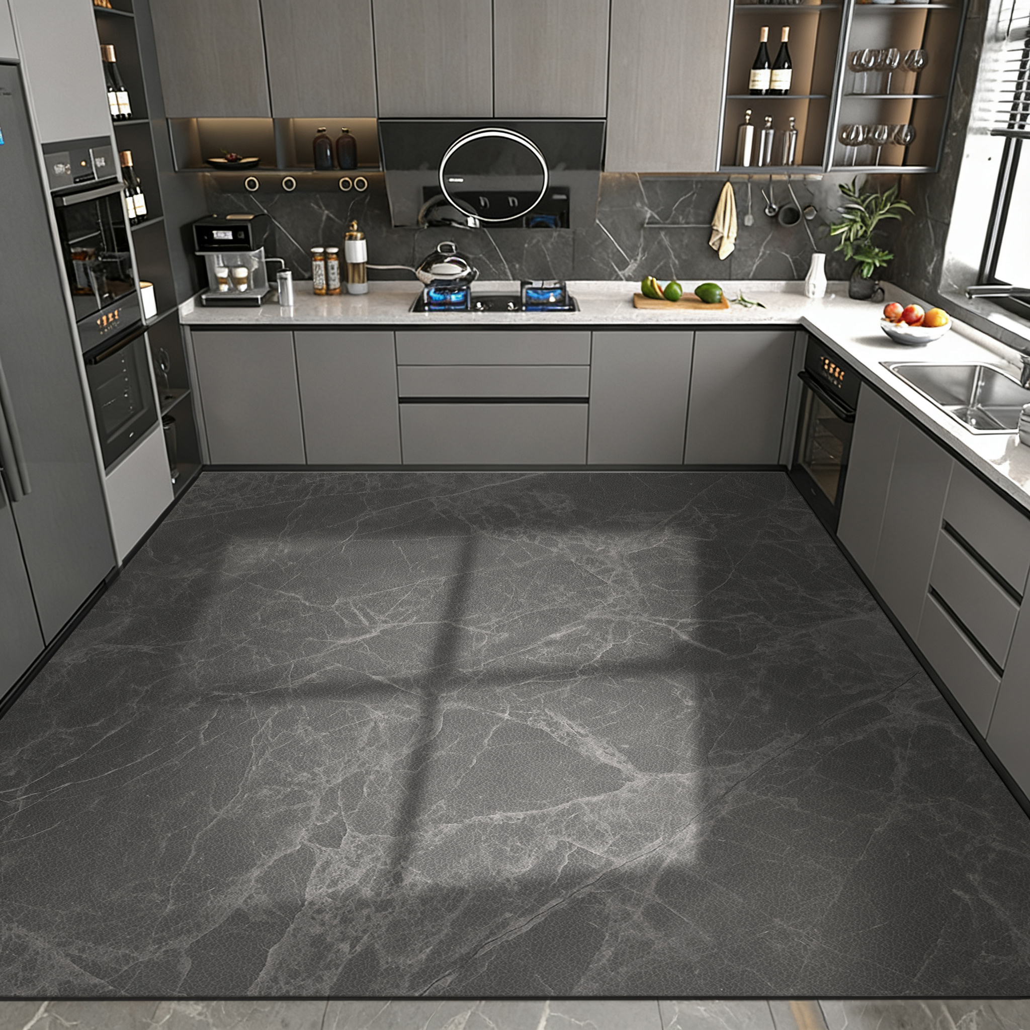 简约轻奢防滑pvc皮革厨房地毯