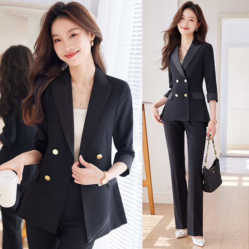 黑色西装套装女夏季新款酒店经理通勤职业正装工作服中袖西服外套