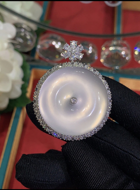 S925银重工镶嵌天然俄料石英质玉平安扣吊坠小众玉石怀古高档挂件