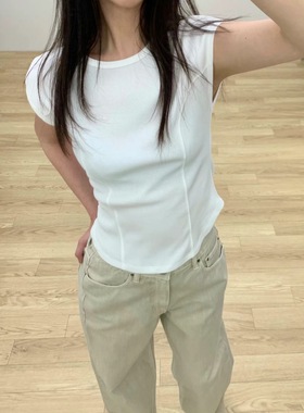 现 韩国东大门代购新款 utre 修身显瘦圆边短袖T恤tee